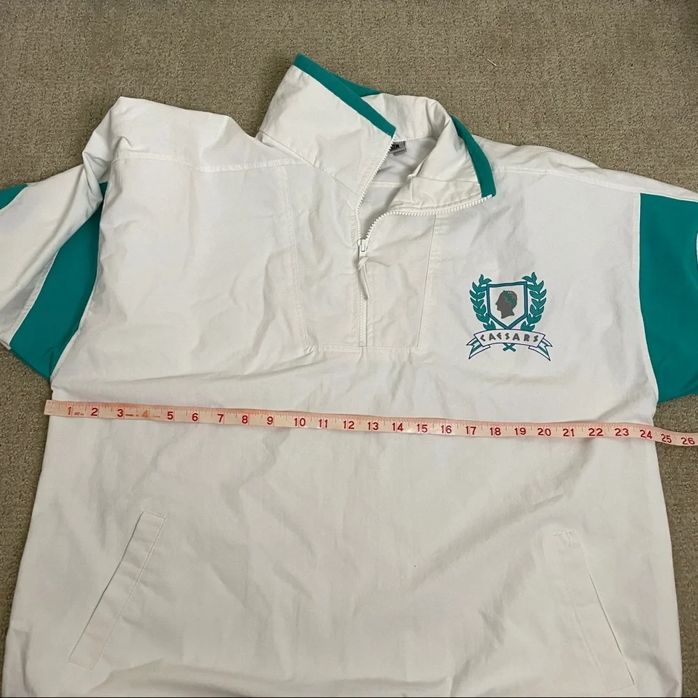 White & Teal Men's Windbreaker Pullover Jacket - Picture 10 of 11